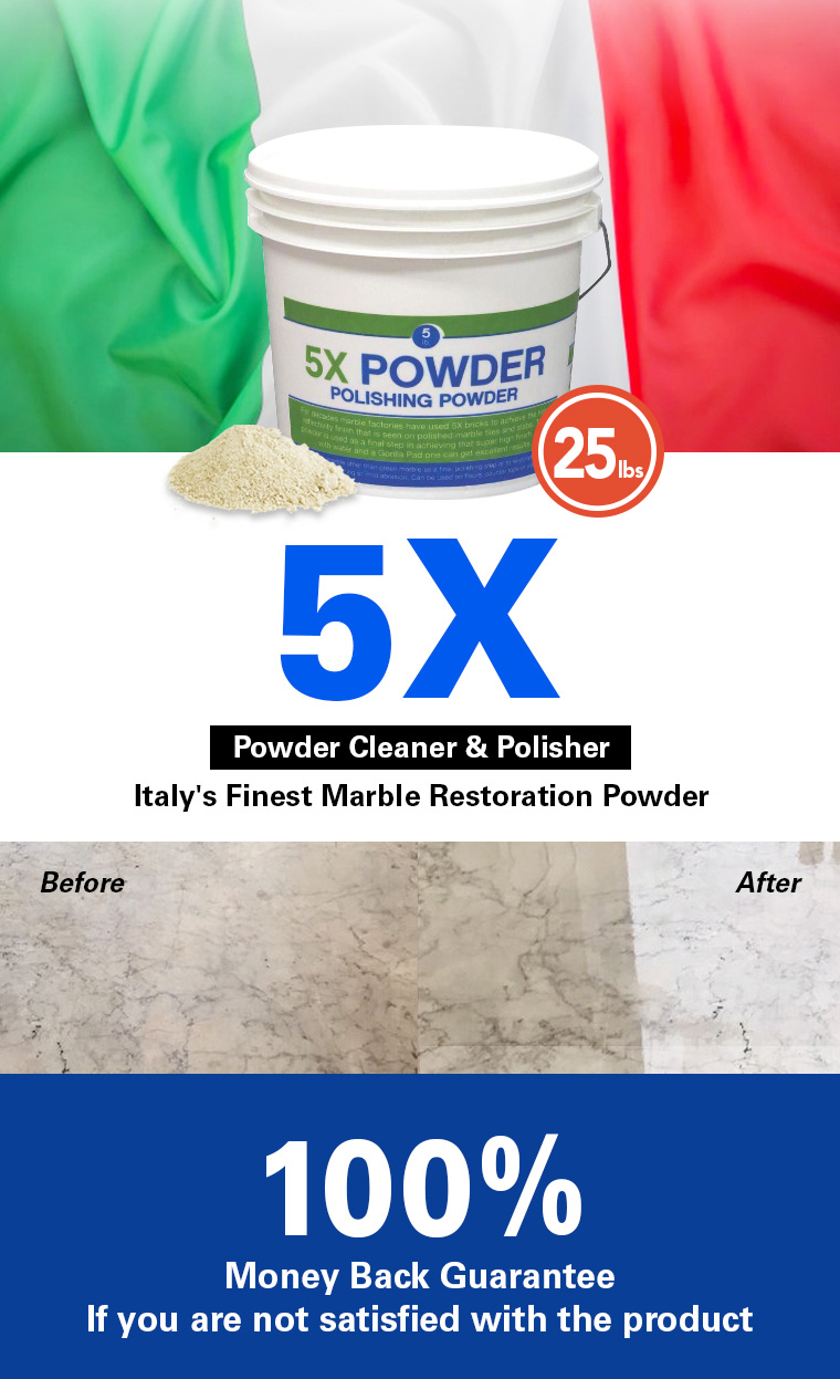 5x powder cleaner polisher, italy finest marble restoration powder, 100 money back guarantee.